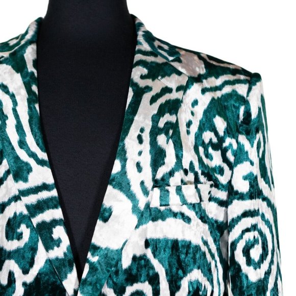 Mens Blazer Green White Abstract Velvet Formal Tuxedo Suit Jacket Sport Coat 42R - Picture 4 of 8